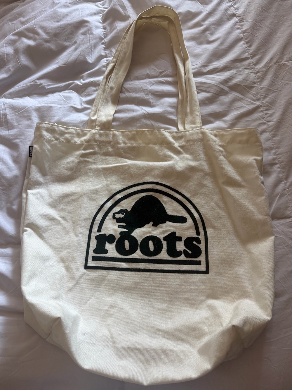 🦫 Vintage Roots Cotton Canvas Tote with Velvet Beavertail Logo - cream & green